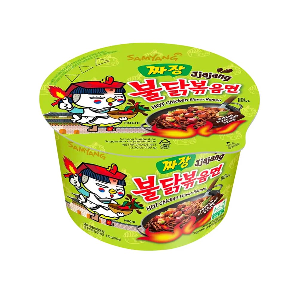 Noodle Bowl istantaneo Samyang – Gusto pollo piccante e salsa Jjajang 105  gr – CandyFrizz